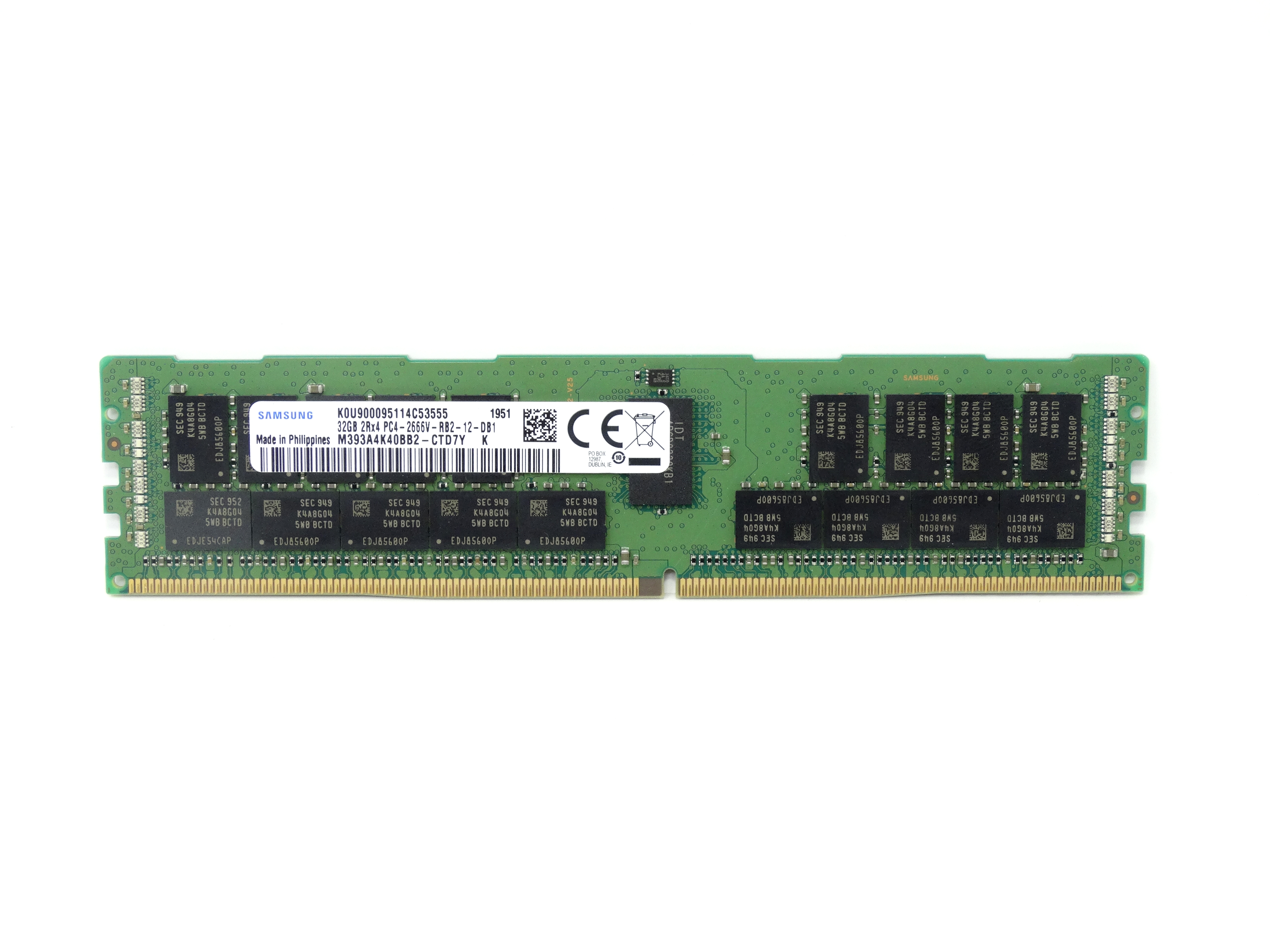 Samsung 32GB 2Rx4 PC4-2666V DDR4-21300V-R ECC REG RAM Memory (M393A4K40BB2-CTD7Q - 7330698)