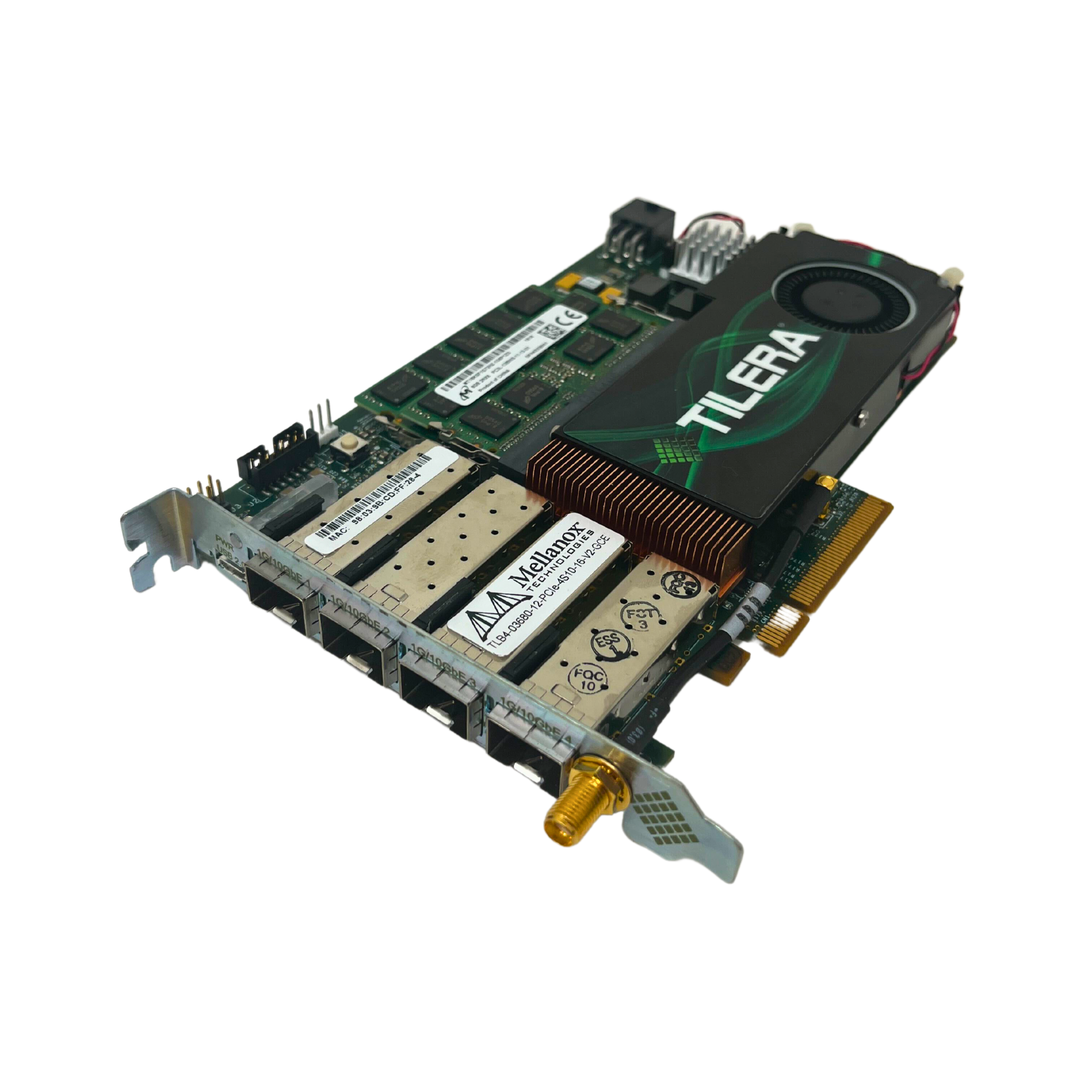 TILERA adapter with 1.2GHz Gx36 processor 4x10GE SFP/SFP+ ports 16GB w/crypto acceleration (TLB4-03680-12-PCIe-4S10-16-v2-GCE)